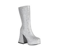 NMMAX Femmes Or Paillettes Bottes Plateformes Super High Chunky Talons Rose Mi-veau Bottes Gothique Zipper Femme Argent Glitter Chaussures, argenté, 43 EU