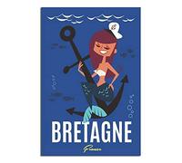 NMNM Bretagne France Poster de voyage vintage sur toile Motif mer 50 x 75 cm