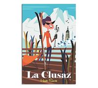 NMNM La Clusaz Affiche de voyage vintage sur toile Motif ski 30 x 45 cm