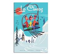 NMNM La Clusaz Poster de voyage vintage sur toile Motif ski de Haute-Savoie 20 x 30 cm