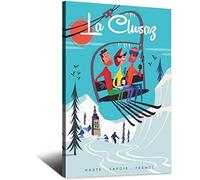 NMNM La Clusaz Poster de voyage vintage sur toile Motif ski de Haute-Savoie 30 x 45 cm