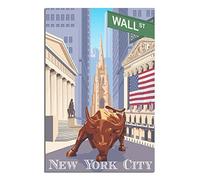 NMNM Poster de voyage vintage New York City Wall Street - Impression sur toile - Cadeau - 20 x 30 cm