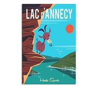 NMNM Poster de voyage vintage sur toile du lac Annecy Haute-Savoie - Décoration murale - Cadeau - 60 x 90 cm
