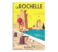NMNM Poster vintage de voyage La Rochelle Vieux Port de France sur toile Décoration murale Poster Impression Cadeau 50 x 75 cm