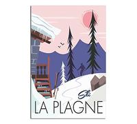 NMNM Poster vintage La Plagne Ski Savoie sur toile Décoration murale Poster Impression Cadeau 30 x 45 cm