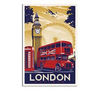 NMNM Poster vintage sur toile avec horizon de Londres et Angleterre - Décoration murale - 50 x 75 cm