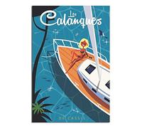 NMNM Poster vintage sur toile Calanques Cassis France - Décoration murale - Poster imprimé - Cadeau 30 x 45 cm