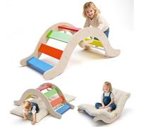 nmoiww Balançoire d'intérieur pour Tout-Petits, échelle d'escalade Triangulaire Pliable, balançoire en Bois d'arc-en-Ciel, Jouet d'escalade Montessori, Charge de 64 kg (Multicolore-2 en 1)