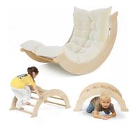 nmoiww Balançoire d'intérieur pour Tout-Petits, échelle d'escalade Triangulaire Pliable, balançoire en Bois d'arc-en-Ciel, Jouet d'escalade Montessori, Charge de 64 kg (Couleur Naturelle)