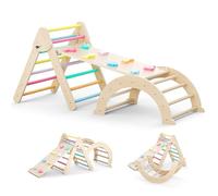 nmoiww Balançoire d'intérieur pour Tout-Petits, échelle d'escalade Triangulaire Pliable, balançoire en Bois d'arc-en-Ciel, Jouet d'escalade Montessori, Charge de 64 kg (Couleurs de l'arc-en-Ciel)