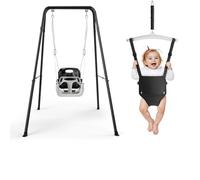 nmoiww Balançoire pour Enfants avec Cadre 2 en 1, balançoire pour Enfants avec Support en métal, siège avec Ceinture de sécurité pour Jouer à l'extérieur et à l'intérieur (Noir)