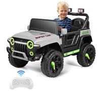 nmoiww Coche eléctrico Para niños de 12 V, Control remoto de 2,4 G, carga máxima de 50 kg, Con Luces LED, música, altavoces, funciones USB (Gris)
