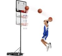 nmoiww Panier de basket-ball avec roues, support de basket-ball pour enfants avec hauteur réglable 204-260 cm, base épaissie pour eau/sable, 2 roues avant facile à déplacer vers l'intérieur et