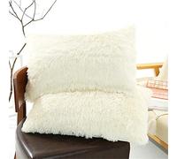 NMSLL Taie d'oreiller en Fausse Fourrure Douce, Paquet de 2 Housse de Coussin en Peluche Housse de taie d'oreiller en Fausse Fourrure Douce pour canapé-lit décoration de la Maison 50x70 cm Blanc