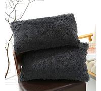NMSLL Taie d'oreiller en Fausse Fourrure Douce, Paquet de 2 Housse de Coussin en Peluche Housse de taie d'oreiller en Fausse Fourrure Douce pour canapé-lit décoration de la Maison 50x70 cm Gris foncé