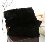 NMSLL Taie d'oreiller en Fausse Fourrure Douce, Paquet de 2 Housse de Coussin en Peluche Housse de taie d'oreiller en Fausse Fourrure Douce pour canapé-lit décoration de la Maison 50x70 cm Noir