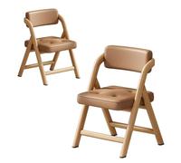 NMVAWIPT Chaise De Salle À Manger Pliante Ergonomique en Bois Massif avec Coussin Cuir, sans Assemblage, Portable, Idéale for Les Fêtes, Pique-niques, La Maison Ou Le Bureau(Walnut+Khaki)
