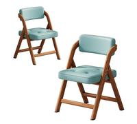 NMVAWIPT Chaise De Salle À Manger Pliante Ergonomique en Bois Massif avec Coussin Cuir, sans Assemblage, Portable, Idéale for Les Fêtes, Pique-niques, La Maison Ou Le Bureau(Walnut+Blue)