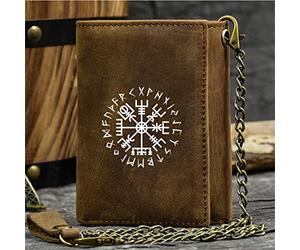 NMVAWIPT Classique Grand- Portefeuille Pratique Homme en Cuir Véritable, Porte-Monnaie avec Blocage RFID, Viking Symbole - Plenty of Space Portefeuille Vintage,Marron,Viking Compass