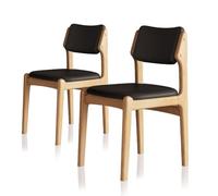 NMVAWIPT Ensemble De 2 Chaises Salle À Manger en Bois, Style Ferme Moderne Cuir, Hauteur D'assise Confortable, Tabourets Cuisine Chêne avec Coussin Large(Wood Color+Black)