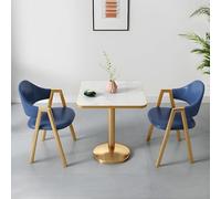 NMVAWIPT Ensemble De 2 Chaises Salle À Manger Rembourrées Et Table, Mobilier Carré Blanc Moderne Glamour avec Base en Métal Doré for Salon(Dark Blue)