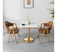 NMVAWIPT Ensemble De 2 Chaises Salle À Manger Rembourrées Et Table, Mobilier Carré Blanc Moderne Glamour avec Base en Métal Doré for Salon(Coffee)