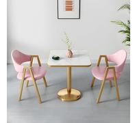 NMVAWIPT Ensemble De 2 Chaises Salle À Manger Rembourrées Et Table, Mobilier Carré Blanc Moderne Glamour avec Base en Métal Doré for Salon(Pink)