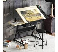 NMVAWIPT Ensemble De Bureau Art Craft avec Hauteur Et Angle Réglables, Tabouret Grand Espace Rangement for Artistes, Architectes Amateurs