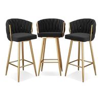 NMVAWIPT Ensemble De Tabourets Bar Pivotants Modernes - Chaises Pivotantes À 360° en Velours avec Base Dorée, Hauteur 65/75 Cm for Îlot Cuisine(Black Gold Leg,3 PCS)