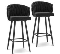 NMVAWIPT Ensemble De Tabourets Bar Pivotants Modernes - Chaises Pivotantes À 360° en Velours avec Base Dorée, Hauteur 65/75 Cm for Îlot Cuisine(Black Black Leg,2 PCS)