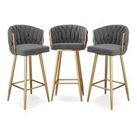 NMVAWIPT Ensemble De Tabourets Bar Pivotants Modernes - Chaises Pivotantes À 360° en Velours avec Base Dorée, Hauteur 65/75 Cm for Îlot Cuisine(Grey Gold Leg,3 PCS)