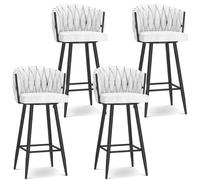 NMVAWIPT Ensemble De Tabourets Bar Pivotants Modernes - Chaises Pivotantes À 360° en Velours avec Base Dorée, Hauteur 65/75 Cm for Îlot Cuisine(White Black Leg,4 PCS)