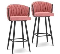 NMVAWIPT Ensemble De Tabourets Bar Pivotants Modernes - Chaises Pivotantes À 360° en Velours avec Base Dorée, Hauteur 65/75 Cm for Îlot Cuisine(Pink Black Leg,2 PCS)