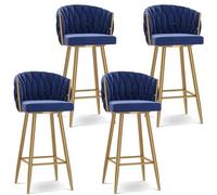 NMVAWIPT Ensemble De Tabourets Bar Pivotants Modernes - Chaises Pivotantes À 360° en Velours avec Base Dorée, Hauteur 65/75 Cm for Îlot Cuisine(Blue Gold Leg,4 PCS)