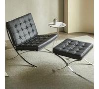 NMVAWIPT Fauteuil De Relaxation Moderne en Cuir avec Pouf, Ensemble De Fauteuils D'appoint en Cuir Huilé for Salon Et Chambre À Coucher(Black,31.5" L x 32" W x 32.5" H)