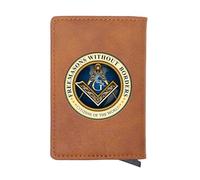 NMVAWIPT Hommes Francs-maçons Porte-Carte Portefeuille: Pop-up en Aluminium Étui À Cartes, Cuir Véritable, Blocage RFID, Mince, Capacité De 7 Cartes + Emplacement pour Espèces(Brown)