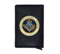NMVAWIPT Hommes Francs-maçons Porte-Carte Portefeuille: Pop-up en Aluminium Étui À Cartes, Cuir Véritable, Blocage RFID, Mince, Capacité De 7 Cartes + Emplacement pour Espèces(Black)