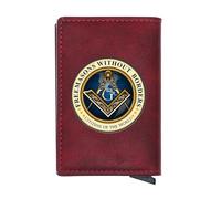 NMVAWIPT Hommes Francs-maçons Porte-Carte Portefeuille: Pop-up en Aluminium Étui À Cartes, Cuir Véritable, Blocage RFID, Mince, Capacité De 7 Cartes + Emplacement pour Espèces(Red)