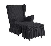 NMVAWIPT Housse De Chaise À Oreilles en Seersucker Extensible, Conception Élastique Antidérapante, s'adapte La Plupart des Chaises Dossier Haut(Black,Chair+Ottoman)