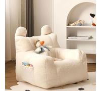 NMVAWIPT Lot De 2 Poufs Ultra Doux en Laine d'agneau Moelleuse avec Poche Latérale, Idéal for La Chambre, Le Salon Et Bureau(Off White)