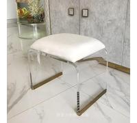 NMVAWIPT Lot De 2 Tabourets en Acrylique avec Rembourrage Velours, Chaise Moderne, Siège Chambre Créatif, Coiffeuse, Table Chevet(White,16.1" Dx11.4 Wx17.7 H)