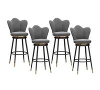 NMVAWIPT Lot De 4 Tabourets Bar Pivotants À 360° - Assise en Velours avec Dossier Tissé, Structure Métal, for Îlot Cuisine Ou Comptoir(Gray,Height 75cm)