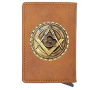 NMVAWIPT Porte-Cartes Portefeuille Unique pour Hommes Francs-maçons : Étui Pop-up en Aluminium, Cuir Véritable, Fin, Blocage RFID, Capacité De 7 Cartes + Emplacement pour Espèces(Brown)