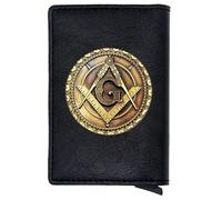 NMVAWIPT Porte-Cartes Portefeuille Unique pour Hommes Francs-maçons : Étui Pop-up en Aluminium, Cuir Véritable, Fin, Blocage RFID, Capacité De 7 Cartes + Emplacement pour Espèces(Black)