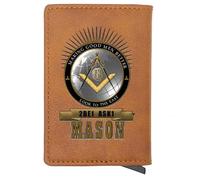 NMVAWIPT Portefeuille Unique De Francs-maçons pour Hommes, Porte-Cartes Pop-up, Conception De Symbole Maçonnique AG, Blocage RFID, Capacité De 7 Cartes + Emplacement pour Espèces(Brown)