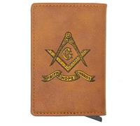 NMVAWIPT Portefeuille Unique De Porte-Cartes Pop-up De Francs-maçons pour Hommes, Blocage RFID, Porte-Monnaie Mince Maçonnique AG Symbol, Étui À Cartes Portable pour Hommes(Brown)