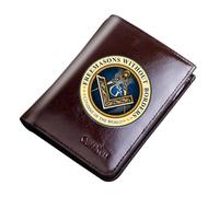 NMVAWIPT Portefeuilles en Cuir Véritable pour Hommes, Porte Carte Masonic AG Symbol Luxury Gift Purse, Portefeuille De Voyage Vintage Mince avec Protection De La Vie Privée(MA51 Brown)