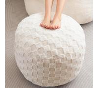 NMVAWIPT Pouf De Rangement en Velours Côtelé - Repose-Pieds Rond Moelleux 50 Cm avec Rembourrage Mousse À Mémoire Forme, Motif Écossais Vert for Le Salon(Plaid Beige,26 inch)