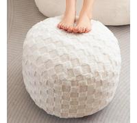 NMVAWIPT Pouf De Rangement en Velours Côtelé - Repose-Pieds Rond Moelleux 50 Cm avec Rembourrage Mousse À Mémoire Forme, Motif Écossais Vert for Le Salon(Plaid Beige,20 inch)