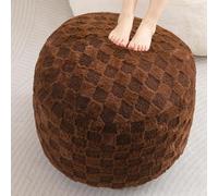 NMVAWIPT Pouf De Rangement en Velours Côtelé - Repose-Pieds Rond Moelleux 50 Cm avec Rembourrage Mousse À Mémoire Forme, Motif Écossais Vert for Le Salon(Plaid Coffee,26 inch)